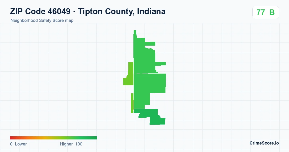 ZIP Code 46049 in Tipton County, Indiana neighborhood Safety Score map