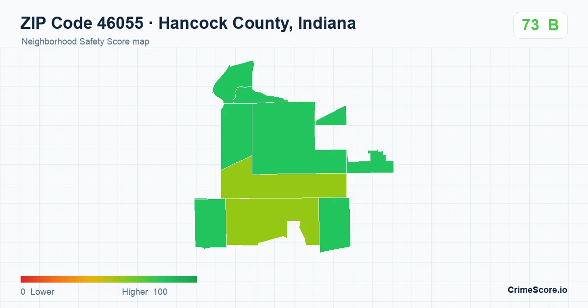 ZIP Code 46055 in Hancock County, Indiana neighborhood Safety Score map
