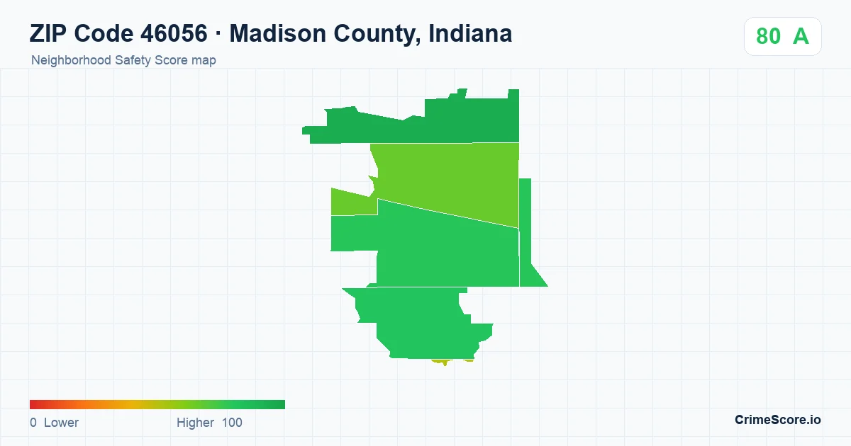 ZIP Code 46056 in Madison County, Indiana neighborhood Safety Score map