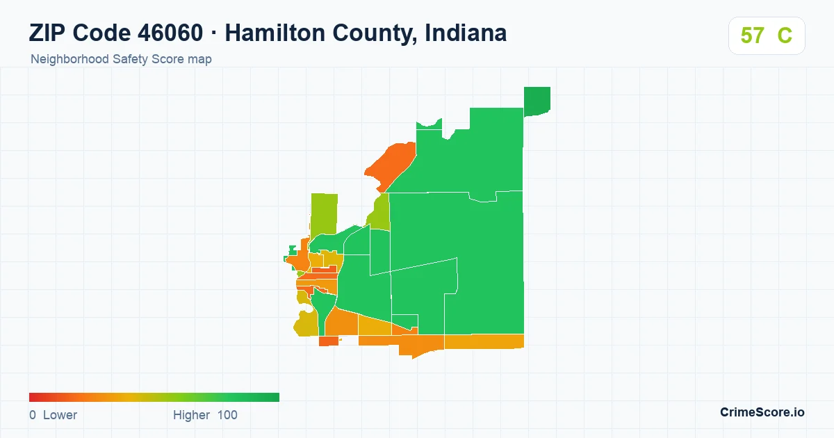 ZIP Code 46060 in Hamilton County, Indiana neighborhood Safety Score map