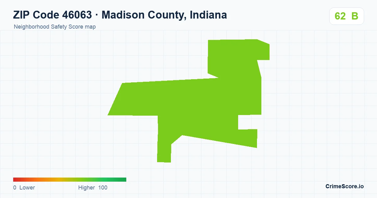 ZIP Code 46063 in Madison County, Indiana neighborhood Safety Score map