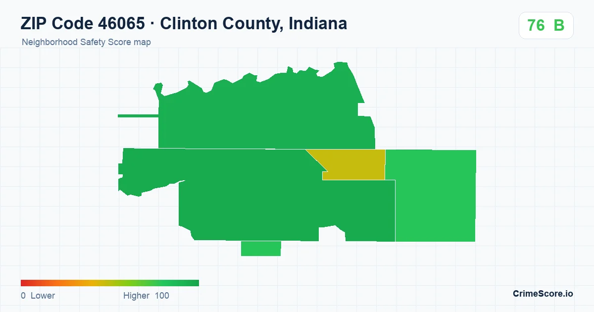 ZIP Code 46065 in Clinton County, Indiana neighborhood Safety Score map