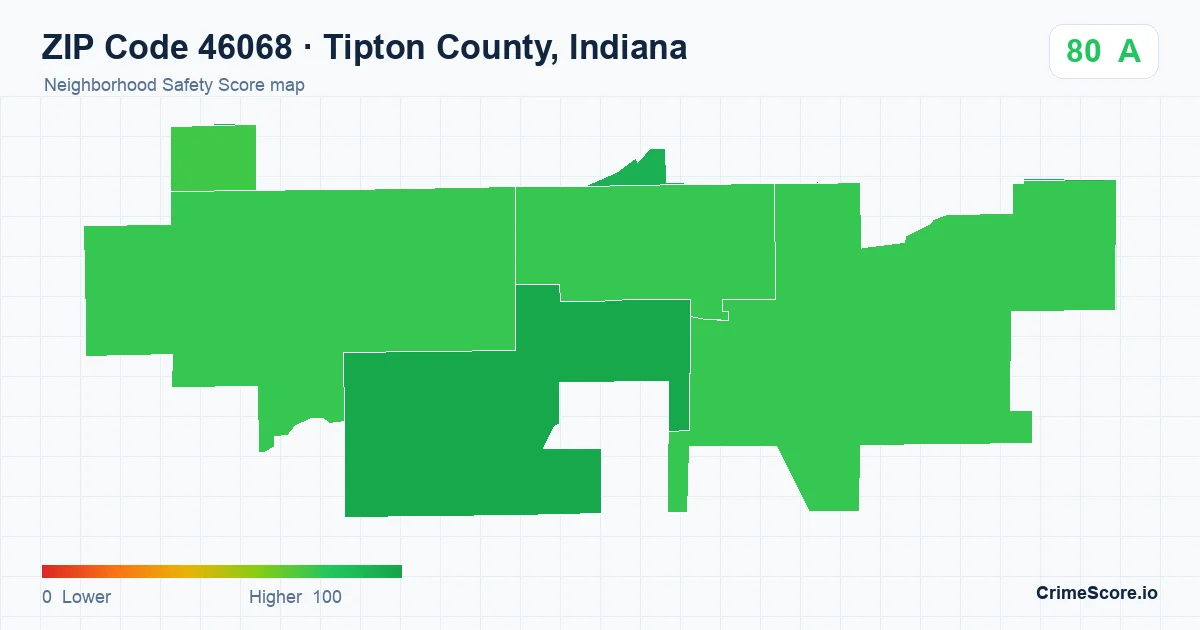 ZIP Code 46068 in Tipton County, Indiana neighborhood Safety Score map