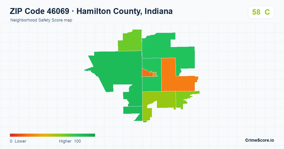 ZIP Code 46069 in Hamilton County, Indiana neighborhood Safety Score map
