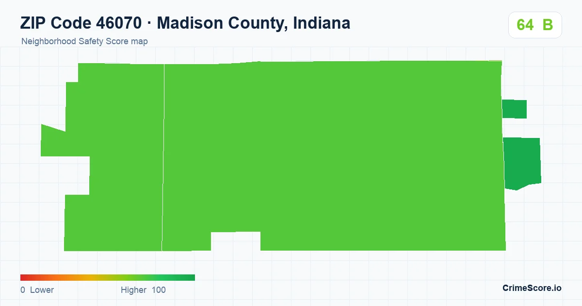 ZIP Code 46070 in Madison County, Indiana neighborhood Safety Score map