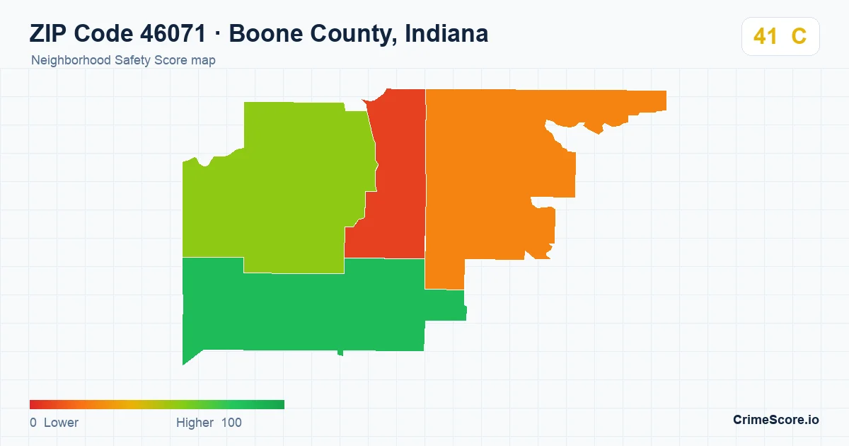 ZIP Code 46071 in Boone County, Indiana neighborhood Safety Score map