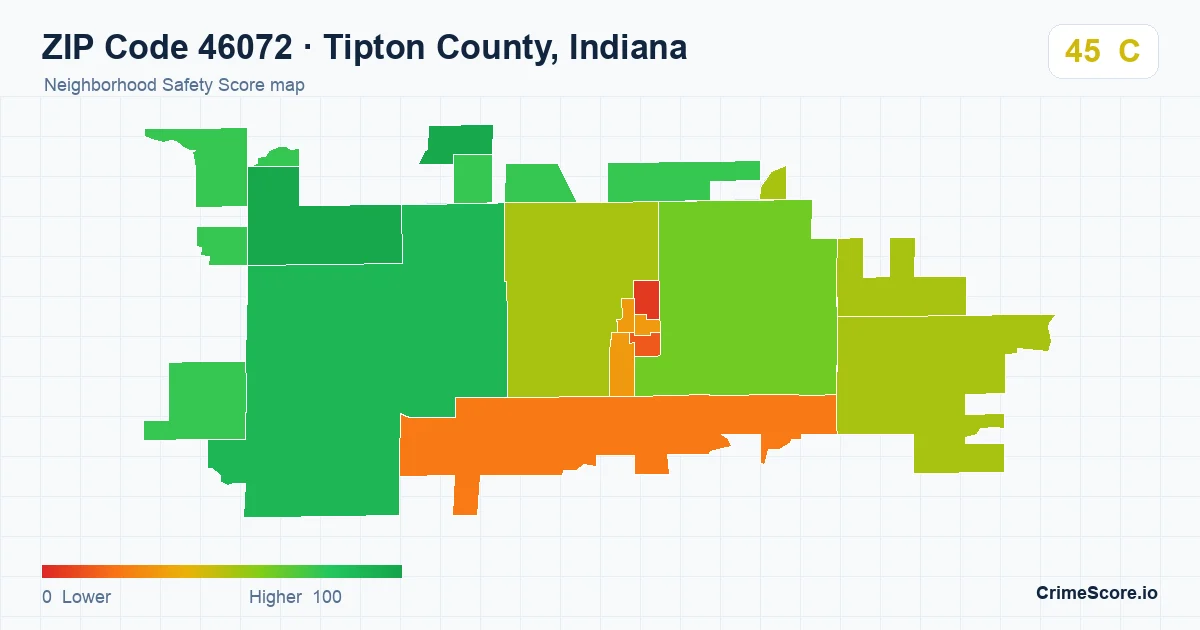 ZIP Code 46072 in Tipton County, Indiana neighborhood Safety Score map
