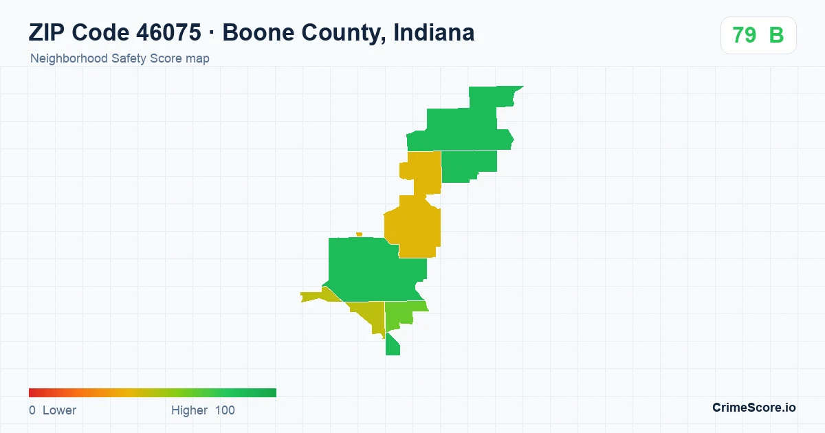 ZIP Code 46075 in Boone County, Indiana neighborhood Safety Score map