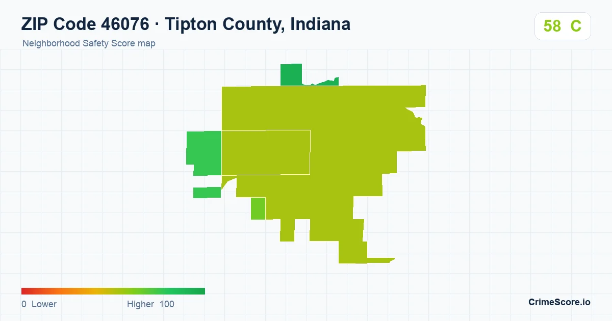 ZIP Code 46076 in Tipton County, Indiana neighborhood Safety Score map