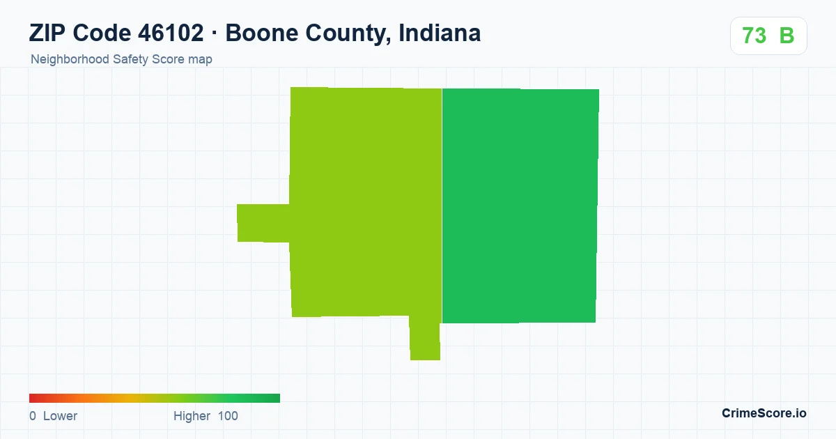 ZIP Code 46102 in Boone County, Indiana neighborhood Safety Score map