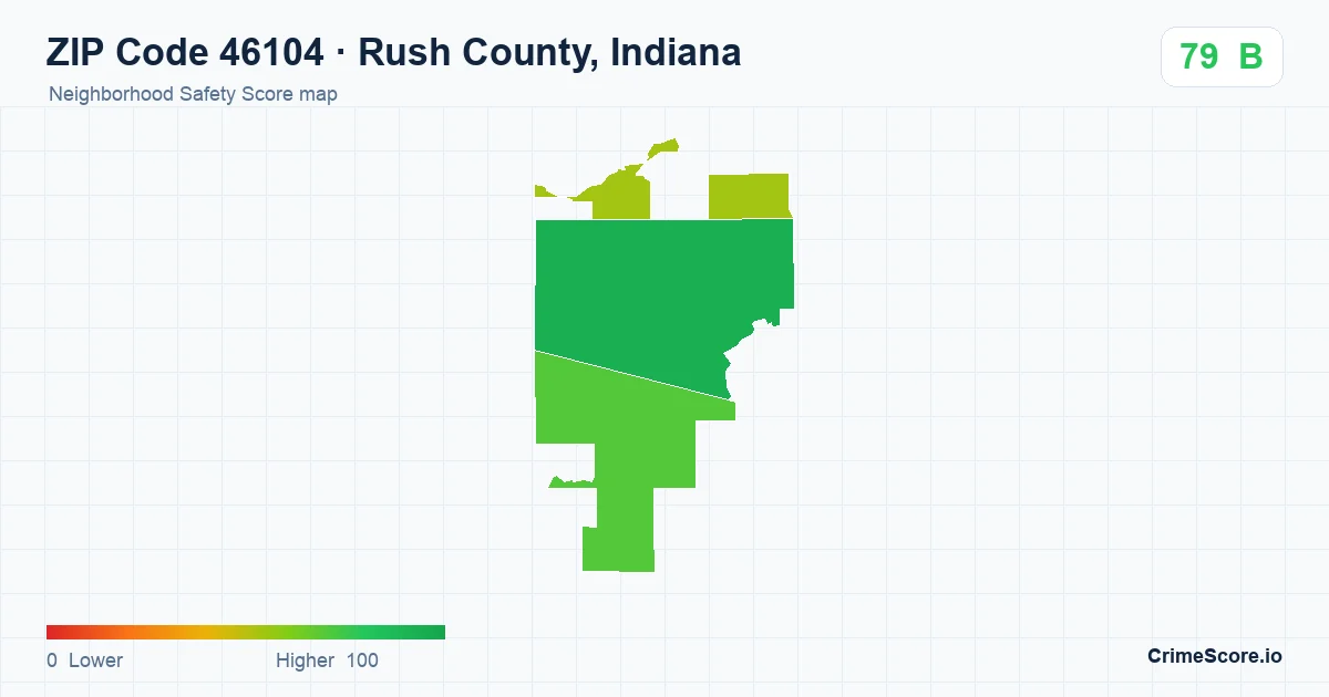 ZIP Code 46104 in Rush County, Indiana neighborhood Safety Score map