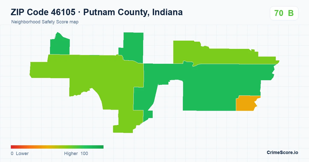 ZIP Code 46105 in Putnam County, Indiana neighborhood Safety Score map