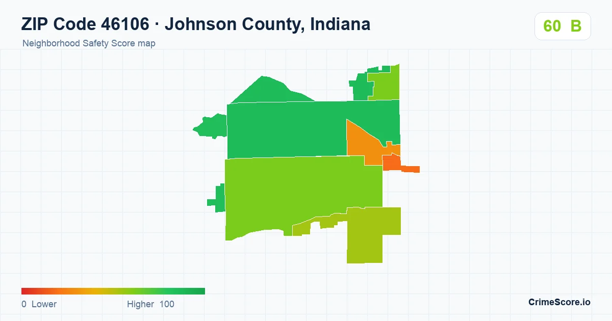 ZIP Code 46106 in Johnson County, Indiana neighborhood Safety Score map