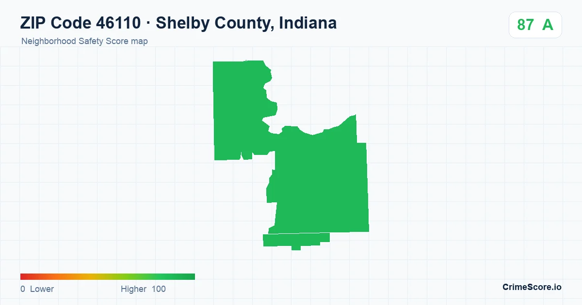 ZIP Code 46110 in Shelby County, Indiana neighborhood Safety Score map
