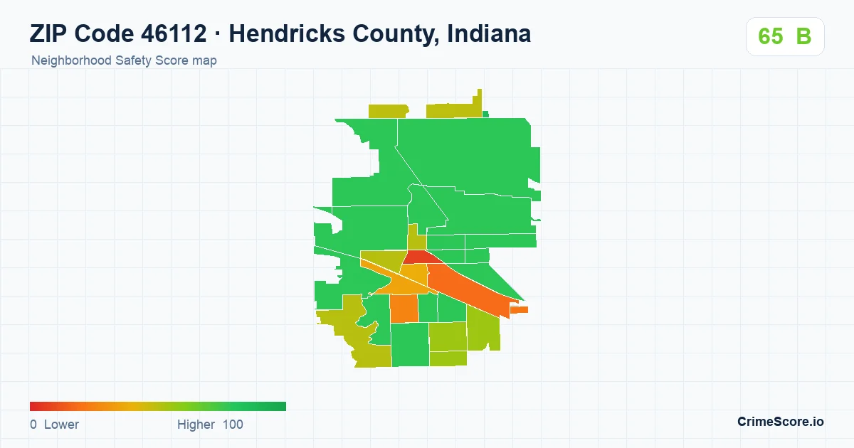 ZIP Code 46112 in Hendricks County, Indiana neighborhood Safety Score map
