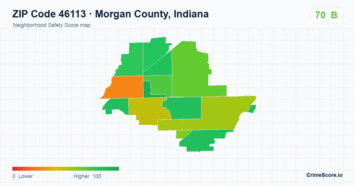 ZIP Code 46113 in Morgan County, Indiana neighborhood Safety Score map