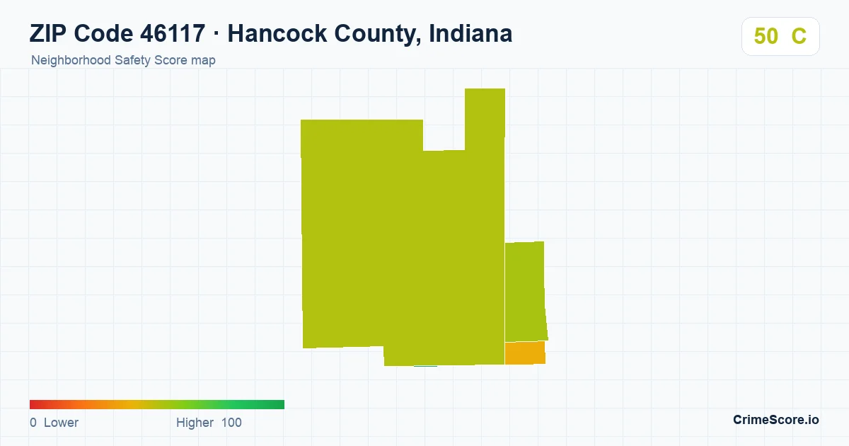 ZIP Code 46117 in Hancock County, Indiana neighborhood Safety Score map