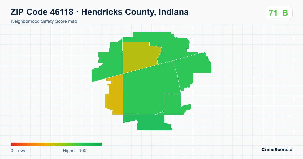 ZIP Code 46118 in Hendricks County, Indiana neighborhood Safety Score map
