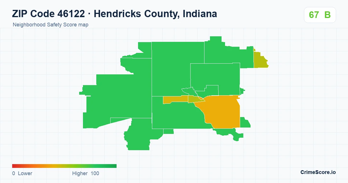 ZIP Code 46122 in Hendricks County, Indiana neighborhood Safety Score map