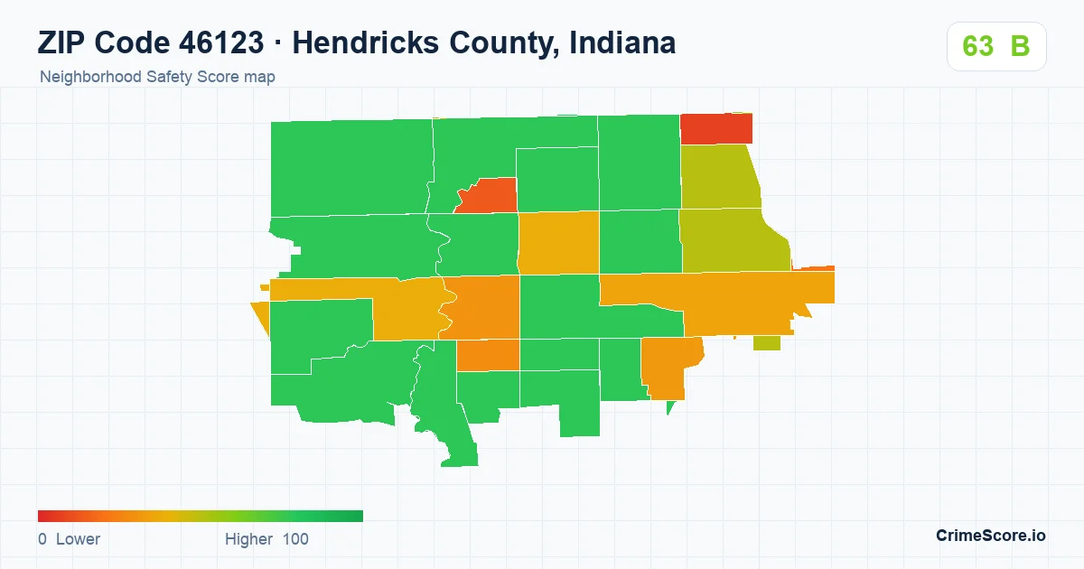 ZIP Code 46123 in Hendricks County, Indiana neighborhood Safety Score map