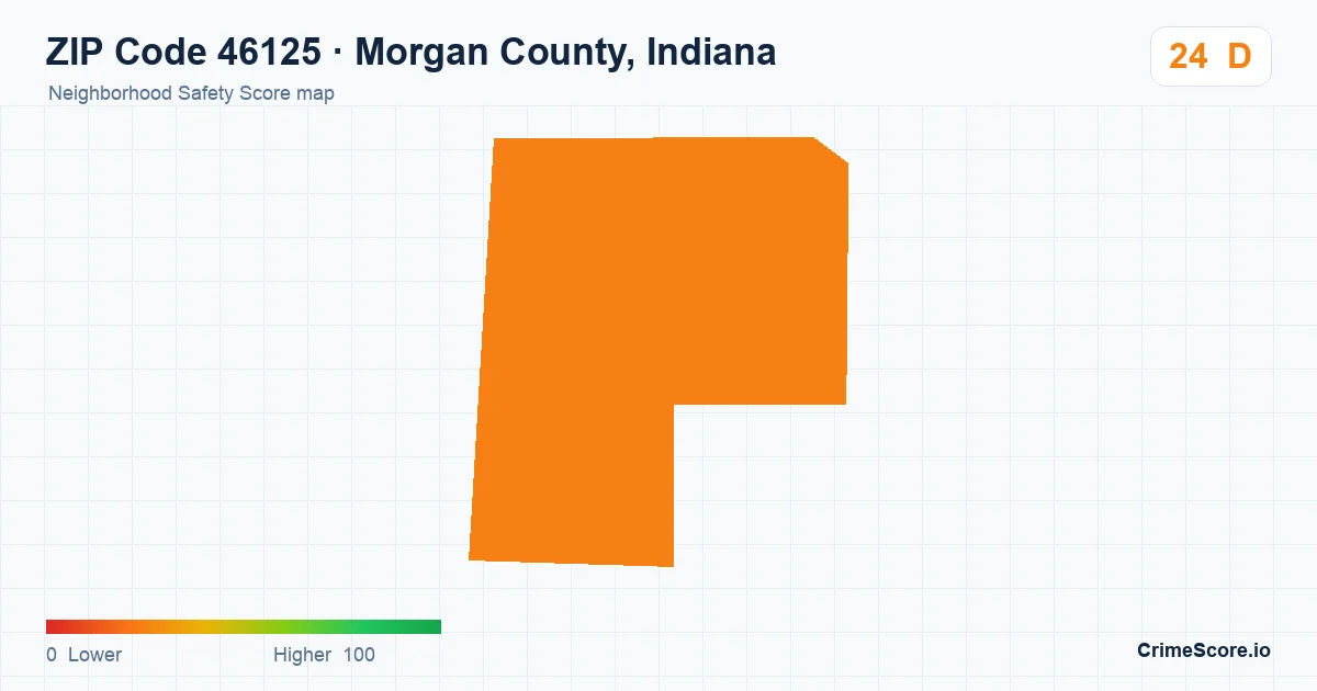 ZIP Code 46125 in Morgan County, Indiana neighborhood Safety Score map