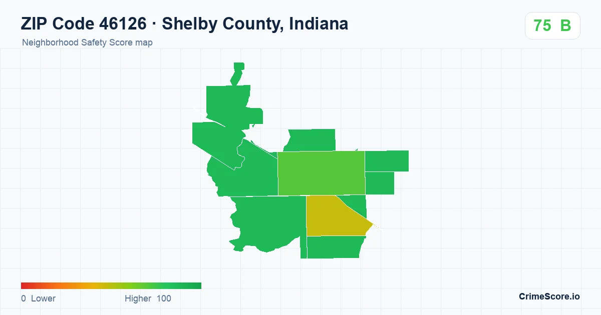 ZIP Code 46126 in Shelby County, Indiana neighborhood Safety Score map