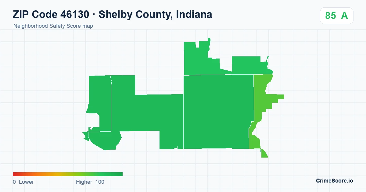 ZIP Code 46130 in Shelby County, Indiana neighborhood Safety Score map