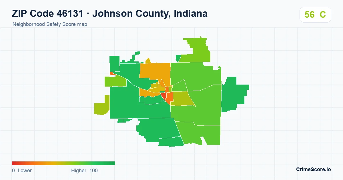 ZIP Code 46131 in Johnson County, Indiana neighborhood Safety Score map