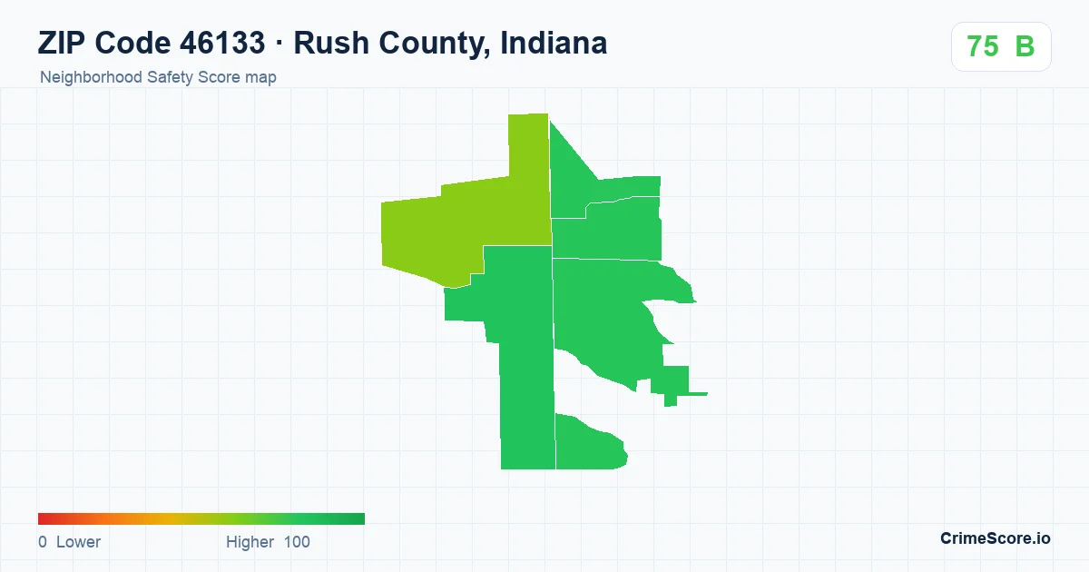 ZIP Code 46133 in Rush County, Indiana neighborhood Safety Score map