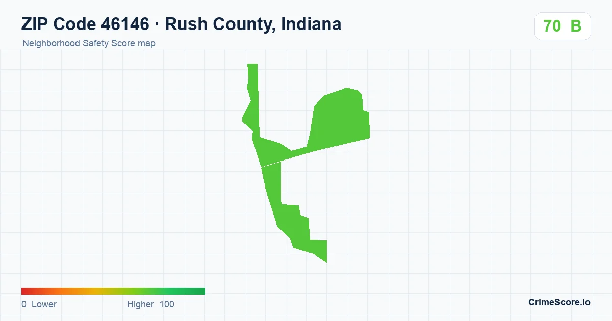 ZIP Code 46146 in Rush County, Indiana neighborhood Safety Score map