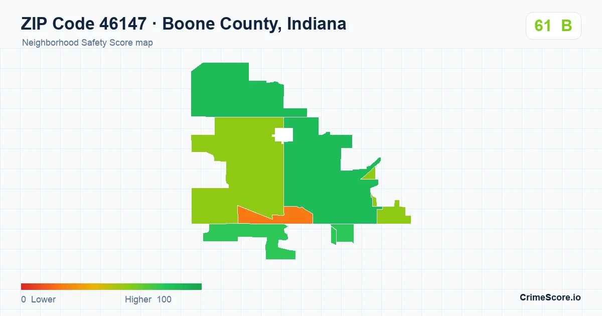 ZIP Code 46147 in Boone County, Indiana neighborhood Safety Score map
