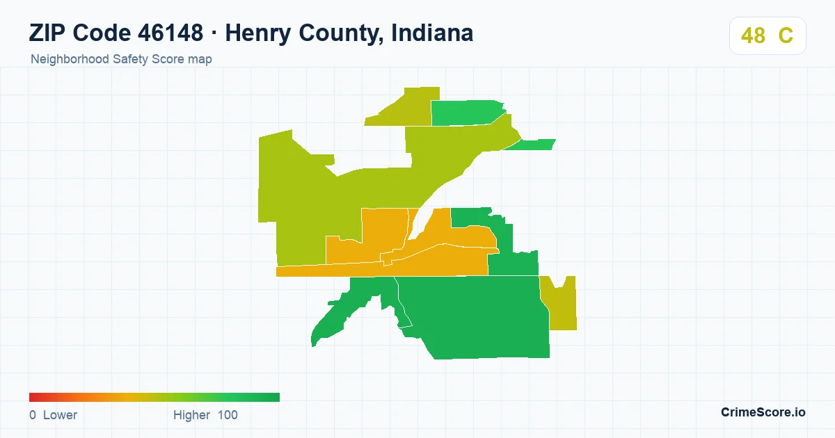ZIP Code 46148 in Henry County, Indiana neighborhood Safety Score map