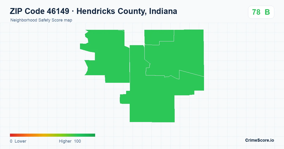 ZIP Code 46149 in Hendricks County, Indiana neighborhood Safety Score map