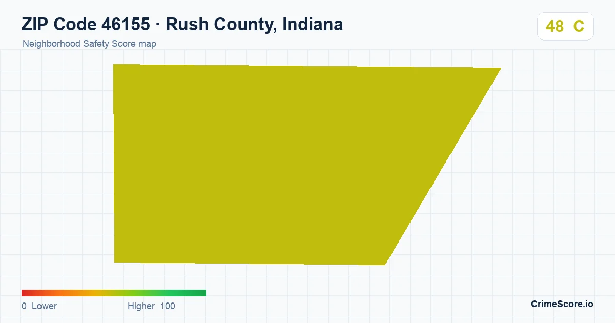 ZIP Code 46155 in Rush County, Indiana neighborhood Safety Score map