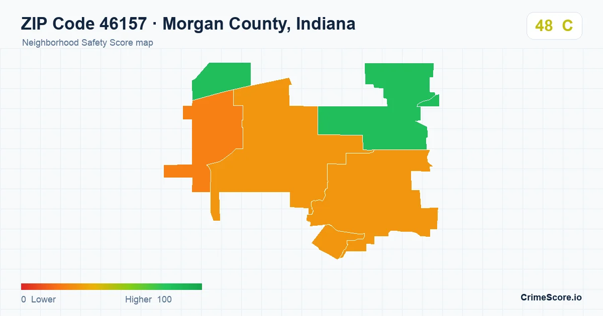 ZIP Code 46157 in Morgan County, Indiana neighborhood Safety Score map