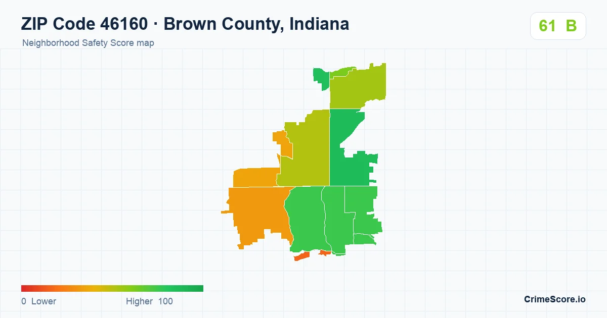 ZIP Code 46160 in Brown County, Indiana neighborhood Safety Score map