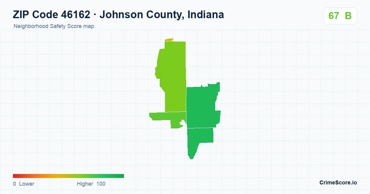 ZIP Code 46162 in Johnson County, Indiana neighborhood Safety Score map