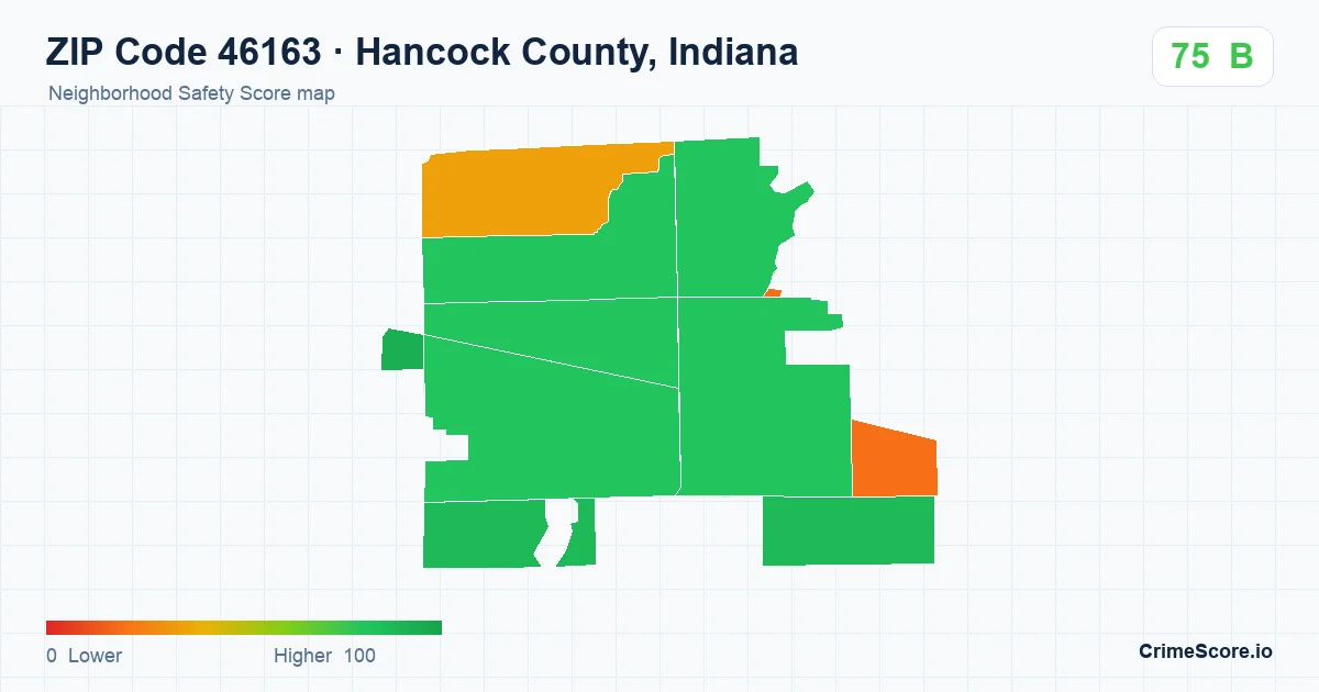 ZIP Code 46163 in Hancock County, Indiana neighborhood Safety Score map