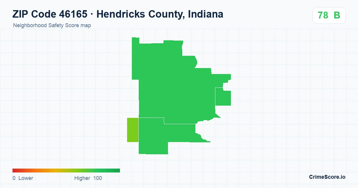 ZIP Code 46165 in Hendricks County, Indiana neighborhood Safety Score map