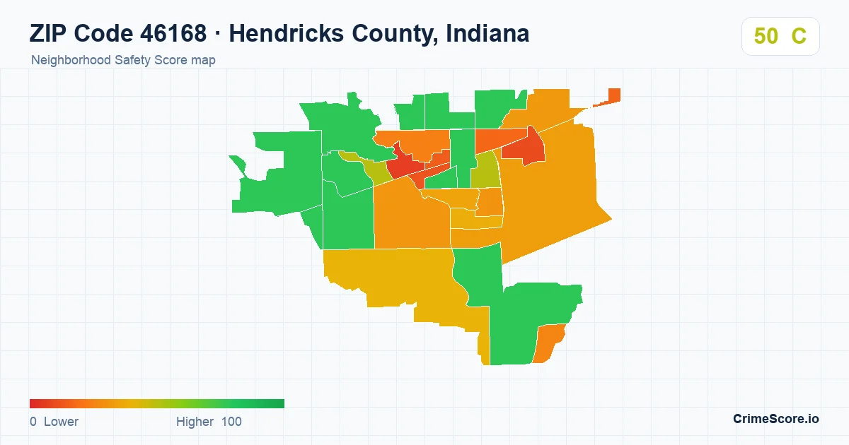 ZIP Code 46168 in Hendricks County, Indiana neighborhood Safety Score map