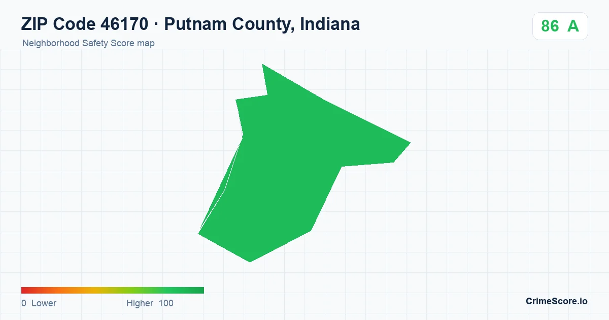 ZIP Code 46170 in Putnam County, Indiana neighborhood Safety Score map