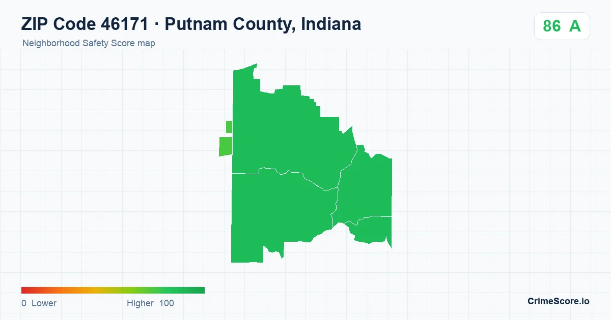 ZIP Code 46171 in Putnam County, Indiana neighborhood Safety Score map