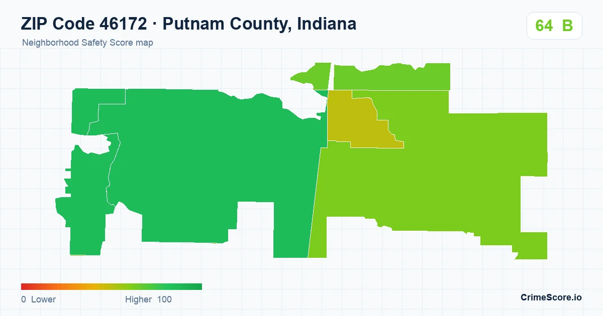 ZIP Code 46172 in Putnam County, Indiana neighborhood Safety Score map