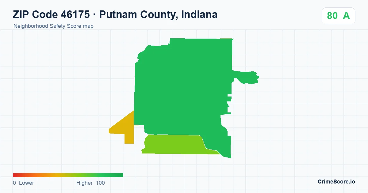 ZIP Code 46175 in Putnam County, Indiana neighborhood Safety Score map