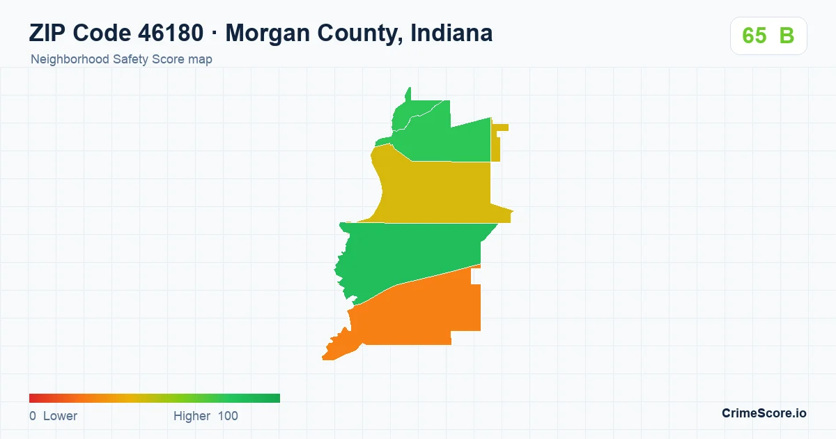 ZIP Code 46180 in Morgan County, Indiana neighborhood Safety Score map