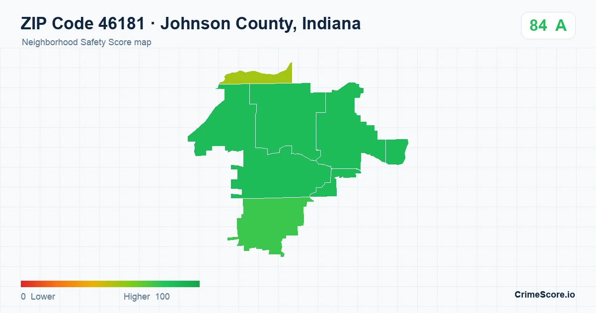 ZIP Code 46181 in Johnson County, Indiana neighborhood Safety Score map