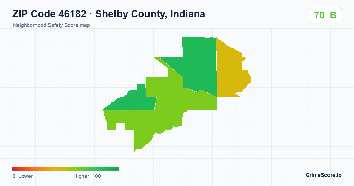 ZIP Code 46182 in Shelby County, Indiana neighborhood Safety Score map