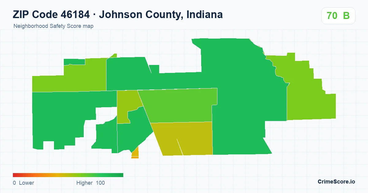 ZIP Code 46184 in Johnson County, Indiana neighborhood Safety Score map