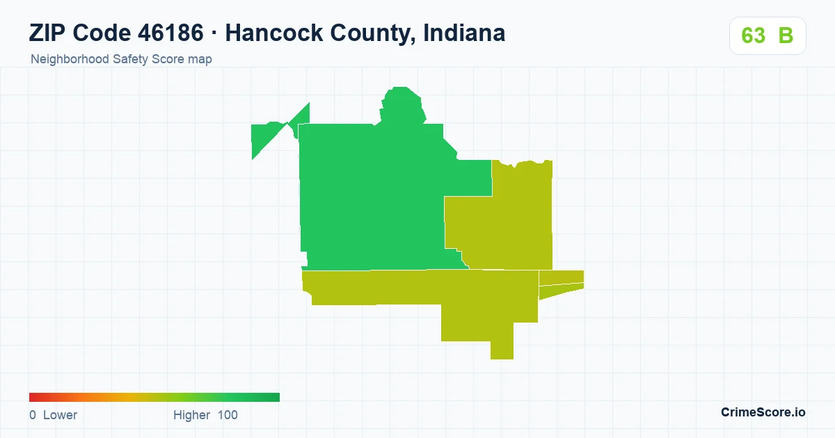 ZIP Code 46186 in Hancock County, Indiana neighborhood Safety Score map