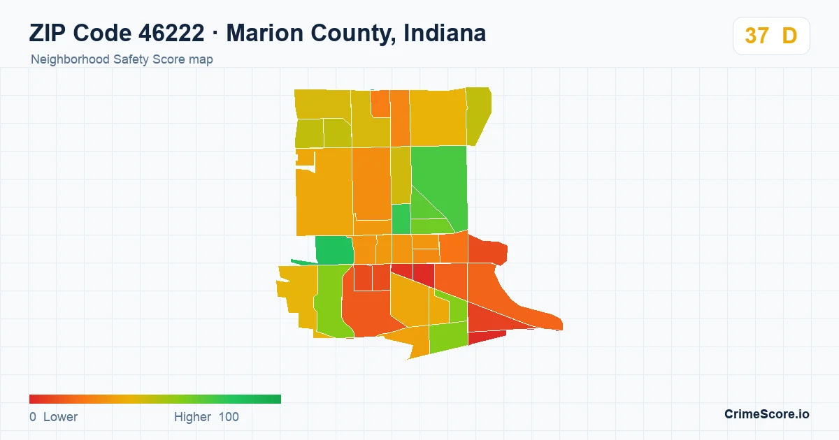 ZIP Code 46222 in Marion County, Indiana neighborhood Safety Score map